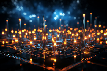 Poster - Futuristic digital network with glowing data connections, virtual reality, and high-tech design.