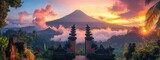 Bali Gate Volcanic Sunrise Tropical Landscape Asia Travel