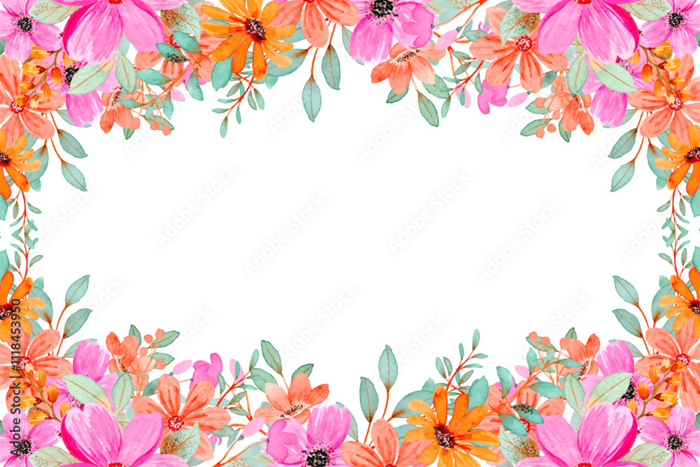 Watercolor flowers background vector for design. Floral border purple ...