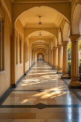 Poster - Long hallway with columns and clock