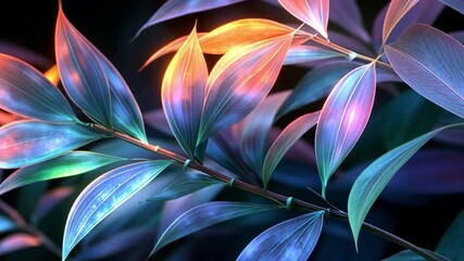 Poster - Colorful leaves glow softly in the dark, highlighting nature's beauty and tranquility