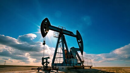 Wall Mural - oil pump jack under a vibrant sunset sky
