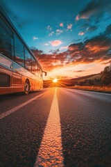 Sticker - Bus on Road at Sunset