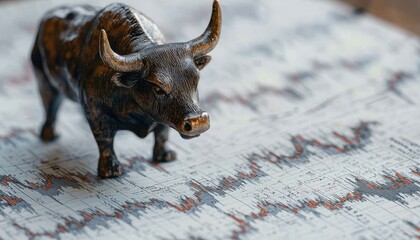 Poster - Detailed Stock Market Chart with Bull Figurine on Financial Background