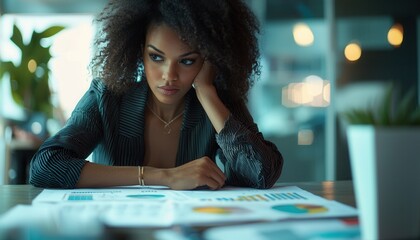 Poster - Focused Woman Strategizing Marketing Plans in Modern Office Environment