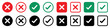 © Munnacreativehub - Green check marks and red cross mark icon button. Check mark icons set. Tick and cross symbol. Accepted or rejected, true or false, right or wrong, yes or no signs icons. Vector illustration.
