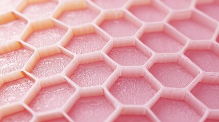 Poster - Close-Up View of Intricate Honeycomb Pattern with Perfectly Aligned Hexagonal Cells in Soft Pink Color