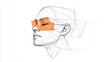 © Janis - A drawing of a woman's face with orange lines on it