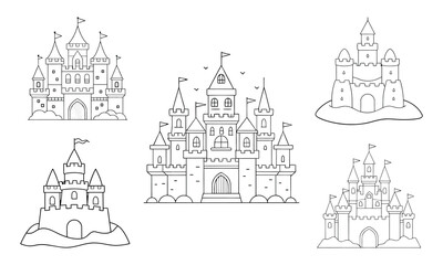 set of beautiful hand drawn princess castles vector illustration	