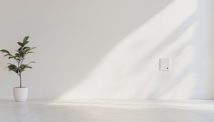 Poster - Minimalist Interior with Single Light Switch and Plant in Pot Casting Shadow on Floor