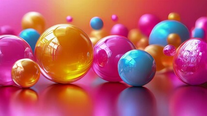 Poster - Vibrant abstract spheres reflecting vivid colors on a soft gradient background, creating a playful and artistic aesthetic