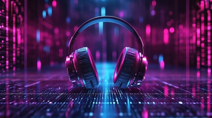 Poster - A 3D render of futuristic headphones with noise isolation and wireless connectivity
