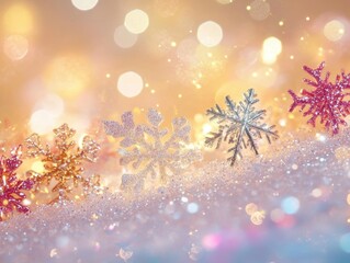 Wall Mural - snowflakes on snowy ground