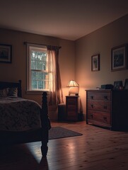 Poster - Cozy bedroom with made bed and nightstand