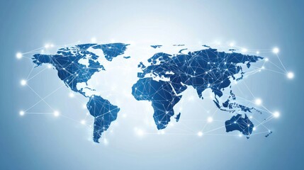 Poster - a digital world map with network connections symbolizing global connectivity.