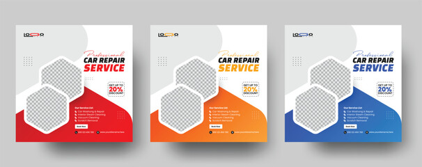 Wall Mural - Set of auto car repair service square banner design template. Editable car repair service banner. Usable for social media posts, banners, and web.