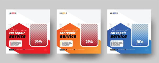 Wall Mural - Set of auto car repair service square banner design template. Editable car repair service banner. Usable for social media posts, banners, and web.