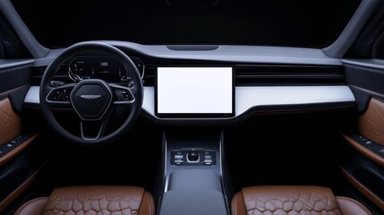 Modern car interior with blank infotainment screen. (1)