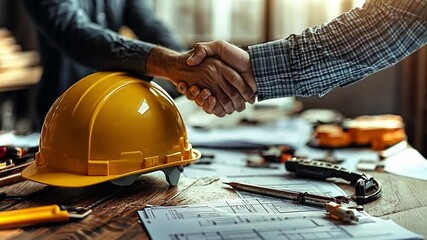 Poster - Collaboration between construction professionals in a busy office setting during project planning