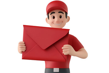 Poster - A cheerful cartoon delivery person holding a large red envelope.