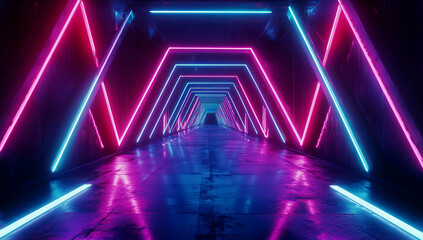 an abstract modern tunnel with bright glowing neon lights
