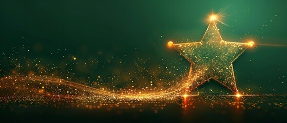 Fototapete - Over a bright green setting, a lone star appears with a vector light effect of dazzling golden sparkles and waves of gleaming dust routes and space, Generative AI.