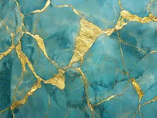 Poster - Teal marble texture with gold veins. (1)