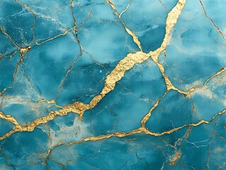 Poster - Teal marble texture with gold veins.