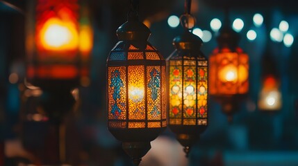 Aufkleber - Intricately Designed Traditional Lanterns Illuminating a Colorful Night Market, Capturing the Warmth and Beauty of Artisan Craftsmanship and Cultural Heritage