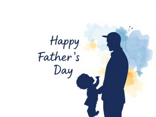 Father holding baby silhouette in black against a colorful abstract watercolor background, celebrating Father's Day with a digital art painting, happy, abstract