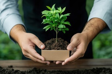 Hands working together to hold a young green plant symbolizing sustainable development and environmental collaboration on World Environment Day