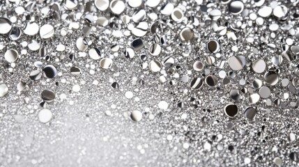 Poster - A collection of shiny silver particles reflects light, forming a captivating arrangement that sparkles with various sizes and shapes. The visual effect is enchanting and dynamic