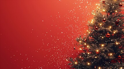 Aufkleber - A close-up graphic of the fir tree and strings of lights in the background on a red background having enough of content area for backdrop usage, Generative AI.