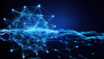 Aufkleber - Digital mesh structure with glowing blue lines and dots on dark background, creating abstract network that evokes sense of technology and connectivity