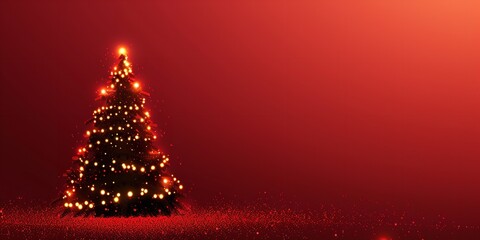 Aufkleber - A close-up graphic of the fir tree and strings of lights in the background on a red background having enough of content area for backdrop usage, Generative AI.