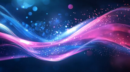 Poster - Surges of luminous waves intertwine with brilliant hues of blue and pink, creating a mesmerizing display in a cosmic expanse filled with glimmering particles