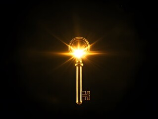 Aufkleber - Radiant Golden Key Illuminating Darkness with Stunning Light Effect, Symbolizing Access, Opportunity, and Secrets Awaiting Discovery in Mysterious Settings