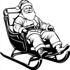 Sticker - Santa Sleigh Silhouette, Black And White Illustration Isolated On White Background