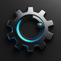 Stylish metallic gear design with blue accents on a dark background for modern technology concepts