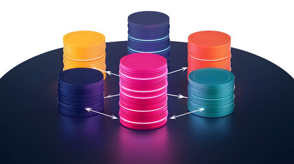 Poster - A simple diagram illustrating multiple database connections, featuring stacks of different colored disks and arrows indicating interactions.