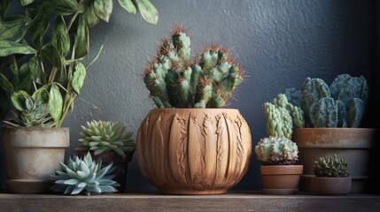 Wall Mural - Succulent and Cactus Arrangement in Natural Ceramic Pot