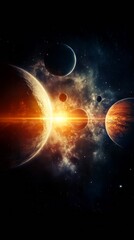 Wall Mural - cosmic collision: a breathtaking spectacle of celestial bodies colliding amidst a vibrant nebula, sh