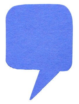 Blue blank cut out cardboard paper speech bubble with round rounded corners rough edges, copy space for text on transparent png background design element