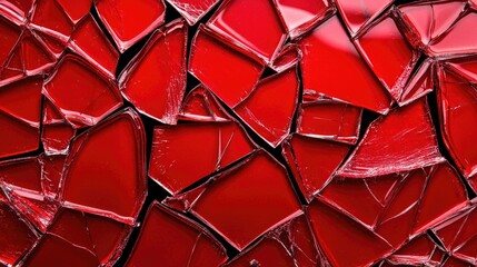 Poster - Shattered red glass art modern gallery abstract texture artistic installation close-up view creative expression