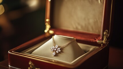 Wall Mural - Elegant Gold Necklace with Sparkling Gemstones in Luxurious Box