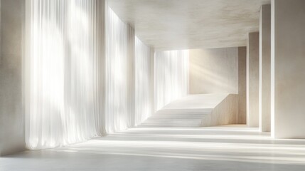 Poster - Abstract white backdrop with delicate geometric shapes and gentle light play for a refined, modern aesthetic