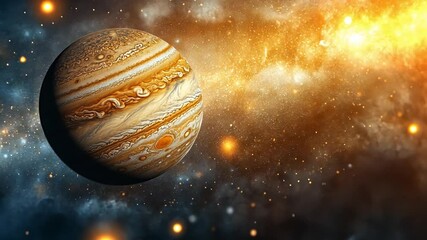 vibrant view of jupiter surrounded by a cosmic backdrop of stars and galaxies