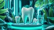 © YauheniB - Futuristic dental model with green leaves