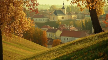 Wall Mural - autumnal european village scene.