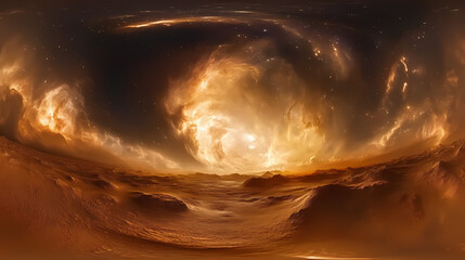 Wall Mural - Stunning degree space nebula panorama in equirectangular projection, vibrant hdri spherical environment map with swirling gas clouds, shimmering stars, and cosmic dust. Stellar. Illustration